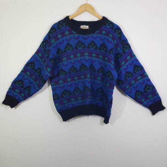 Vintage Gallagher Large Blue/Purple Geometric Cozy, Fuzzy, Knit Sweater GUC - Picture 8 of 8